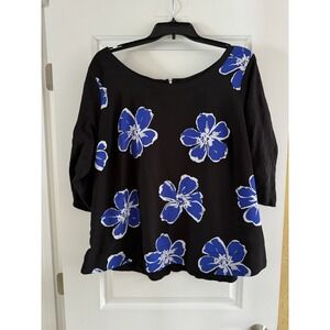 Lane Bryant Blouse Women's Plus 22/24 Floral Front, Striped Zip Back 3/4‎ Sleeve